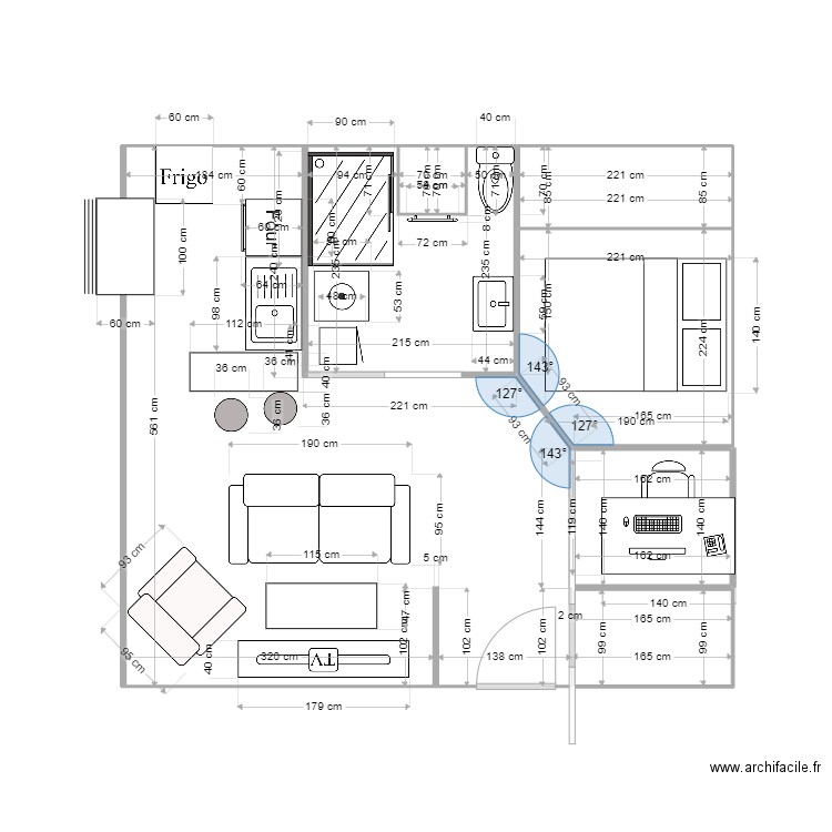 V2 Galère. Plan de 7 pièces et 35 m2