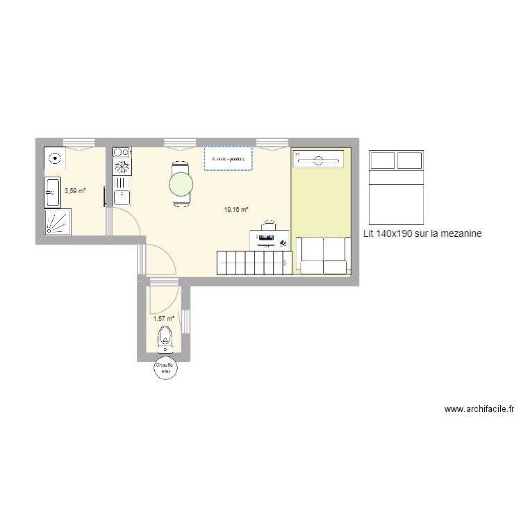 st jean studio futur. Plan de 3 pièces et 24 m2