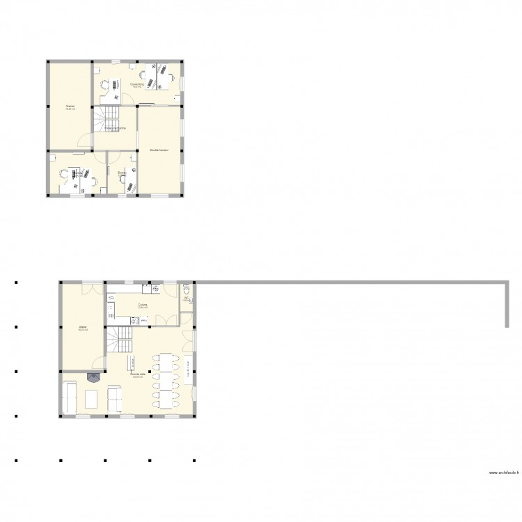 Maison commune 9 trames (9x9 m). Plan de 10 pièces et 149 m2