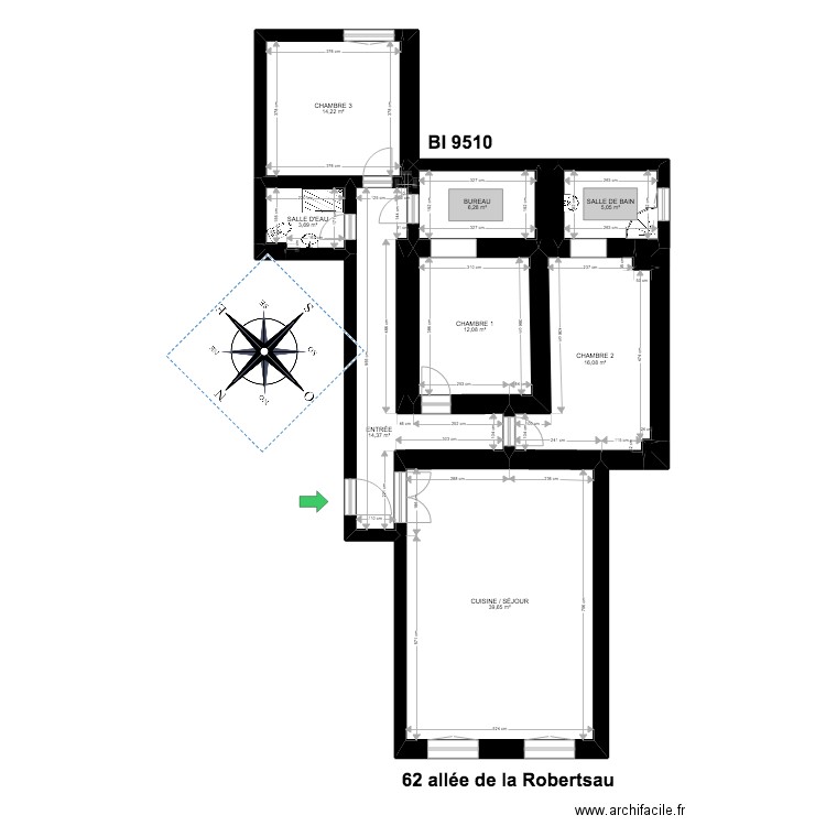 BI 9510. Plan de 16 pièces et 113 m2