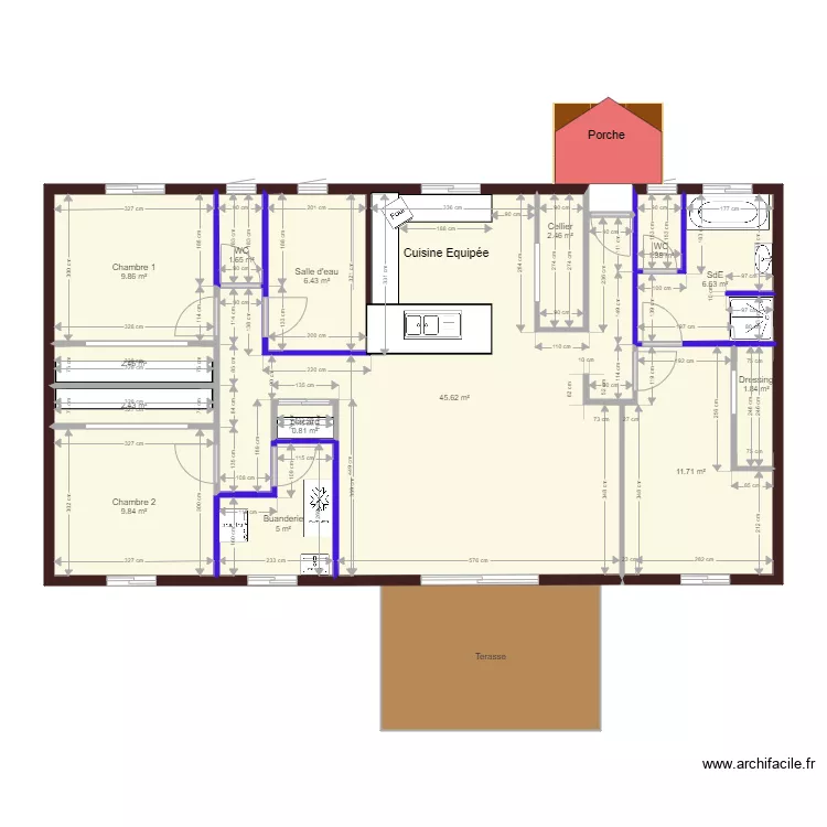 Cotation des pi&egrave;ces r&eacute;actualis&eacute;e Villa F4 Tito et Finau &agrave; jour. Plan de 