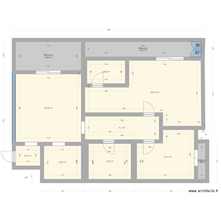 plan. Plan de 11 pièces et 116 m2