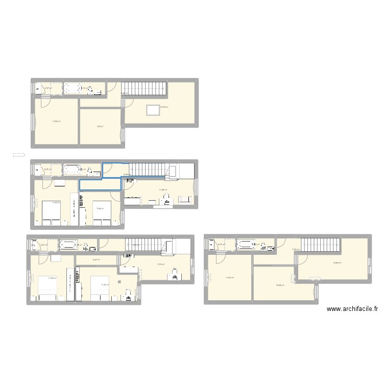 RDC Arcueil projet. Plan de 25 pièces et 183 m2