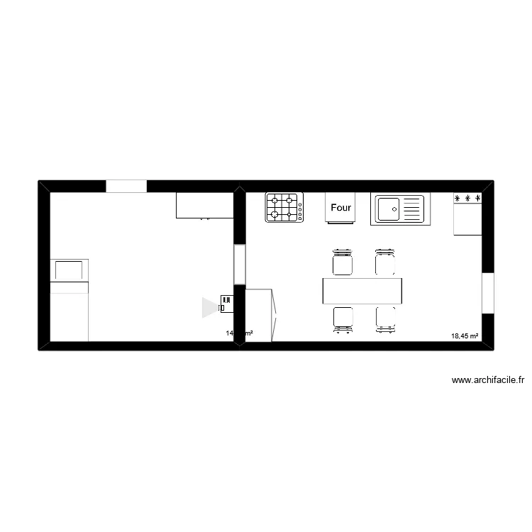 kitchen and lab. Plan de 2 pièces et 33 m²