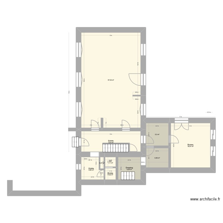 L'école des Vincents (état actuel). Plan de 27 pièces et 299 m2