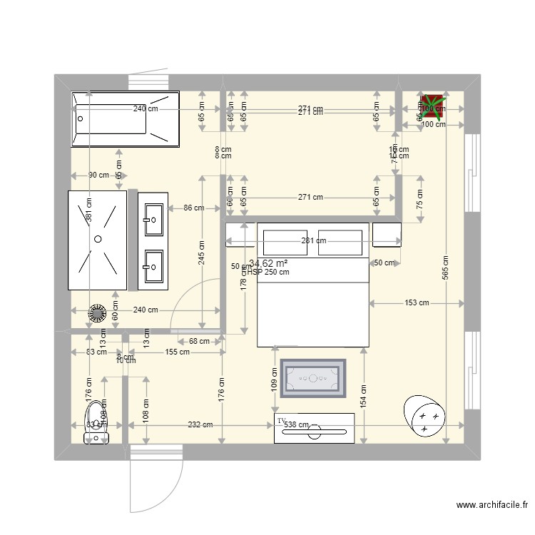 Chambre Parentale 3. Plan de 1 pièce et 35 m2