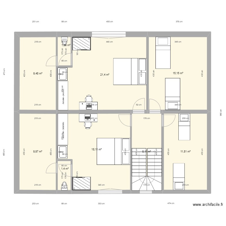 Sailly 2e étage 2e version. Plan de 9 pièces et 97 m2