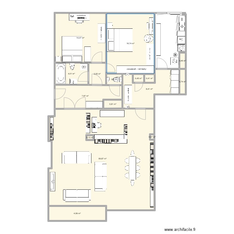 Plan aménagement 9. Plan de 16 pièces et 122 m2