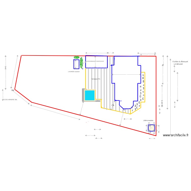 Plan masse LB. Plan de 1 pièce et 4 m2