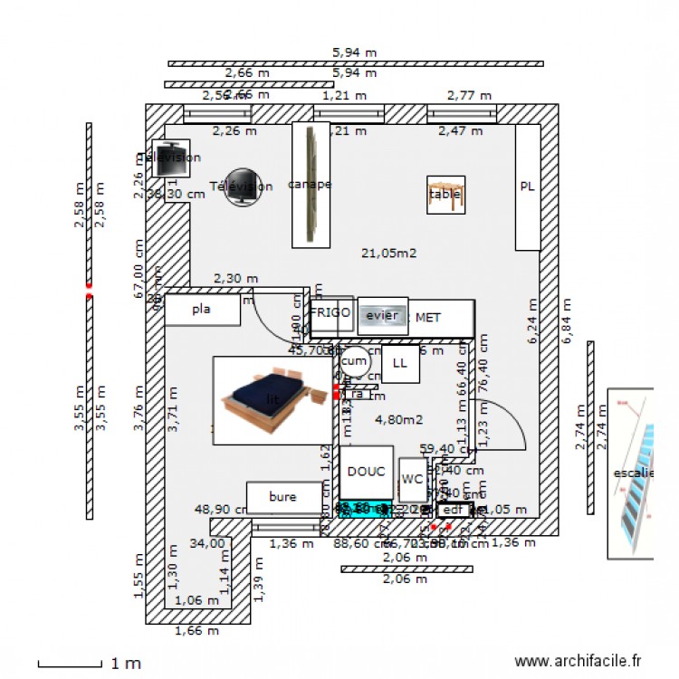 miraille 2) etage cote cour renove 2° VERS  3 AVEC MEUBLE FORM T2 noel  bis. Plan de 0 pièce et 0 m2