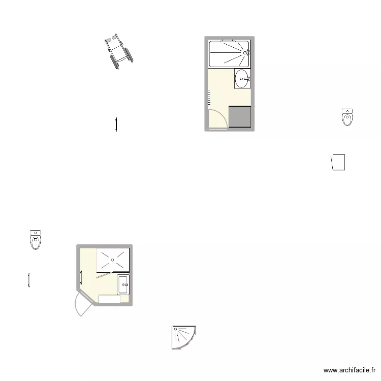 chambre bi. Plan de 2 pièces et 8 m²
