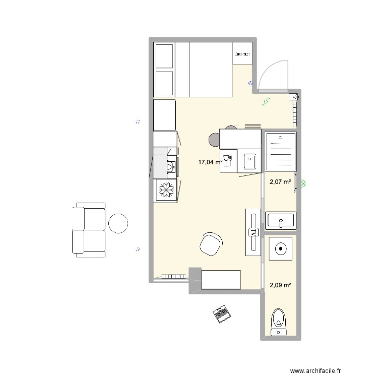 Grande R 1. Plan de 3 pièces et 21 m2