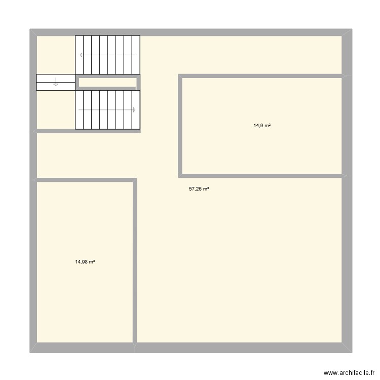 rdc. Plan de 3 pièces et 87 m2