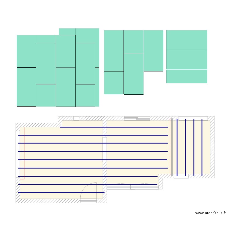 Calepinage Salon SàM. Plan de 2 pièces et 45 m2