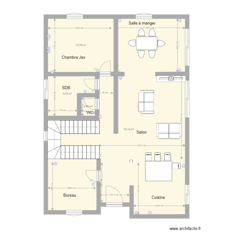 RDC_futur. Plan de 4 pièces et 89 m2