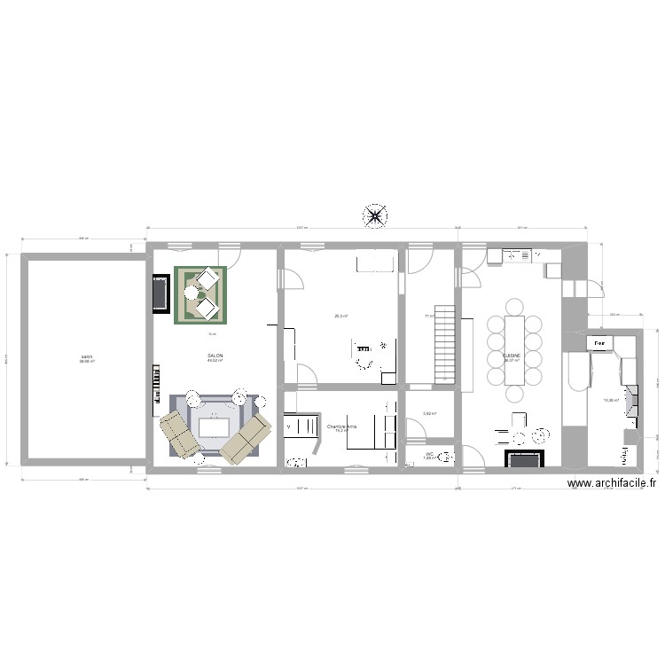 PERUSSE RDC. Plan de 9 pièces et 186 m2