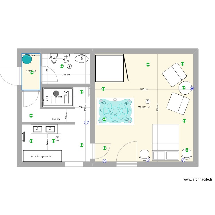 SPA et SDB 7. Plan de 2 pièces et 30 m2