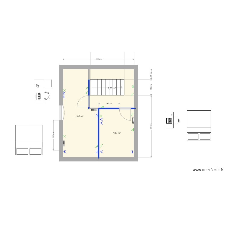 Dépendance . Plan de 3 pièces et 27 m2