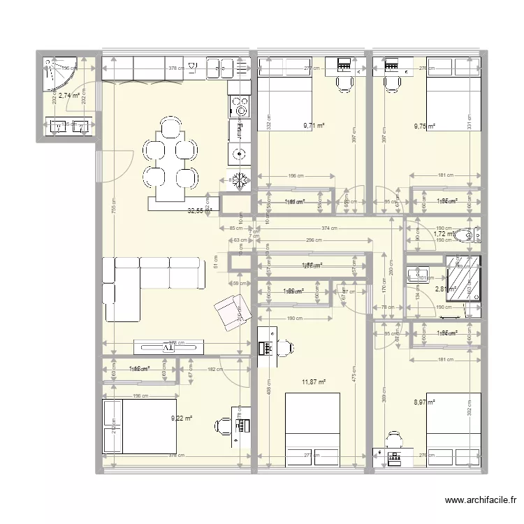 T5 Ancely - Brisou après rénovation. Plan de T5 Ancely - Brisou après rénovation. Plan de
