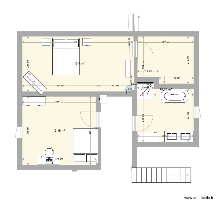 plans de la maison unifamiliale 3. Plan de 3 pièces et 44 m2