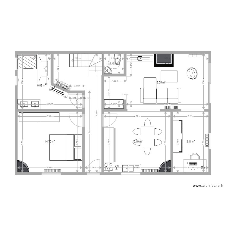Bas caroline réaménagé version 5 mesurée. Plan de 0 pièce et 0 m2