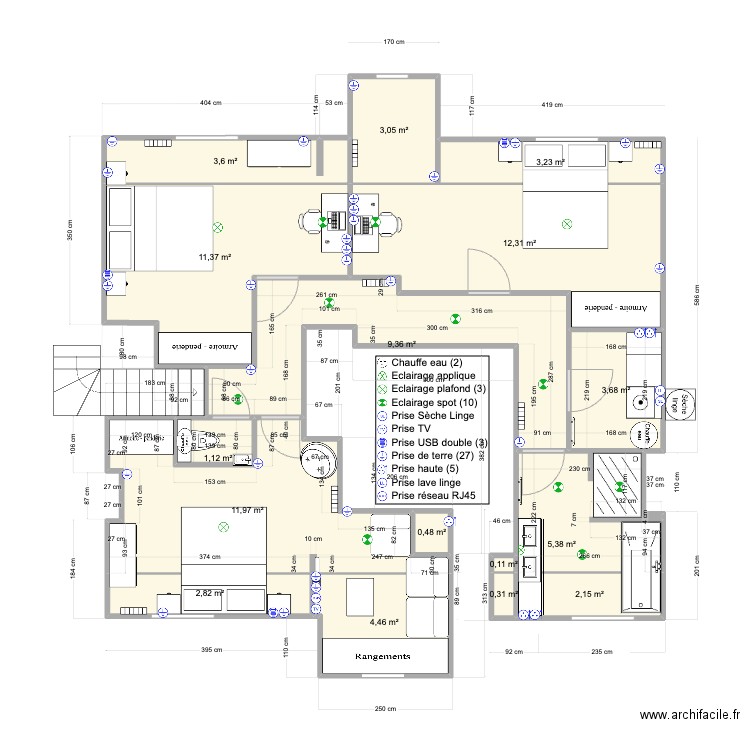 Pornichet1er Base carrez V8. Plan de 16 pièces et 75 m2