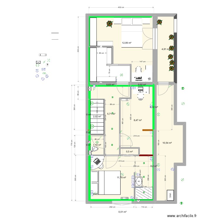 Maison Extension V2 1. Plan de 17 pièces et 58 m2