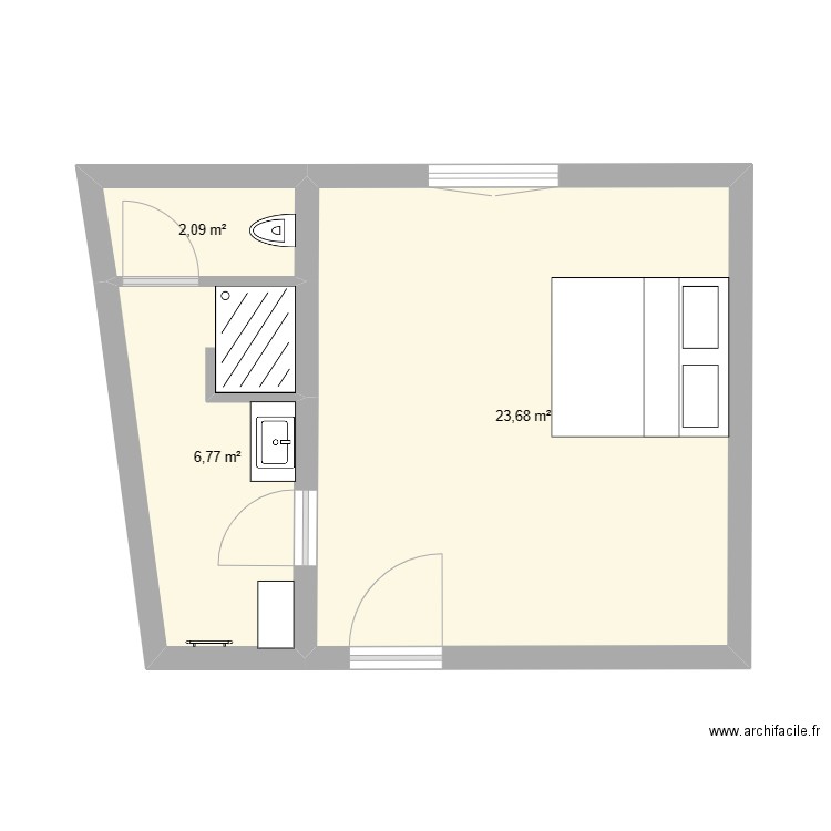 SUP04. Plan de 3 pièces et 33 m2