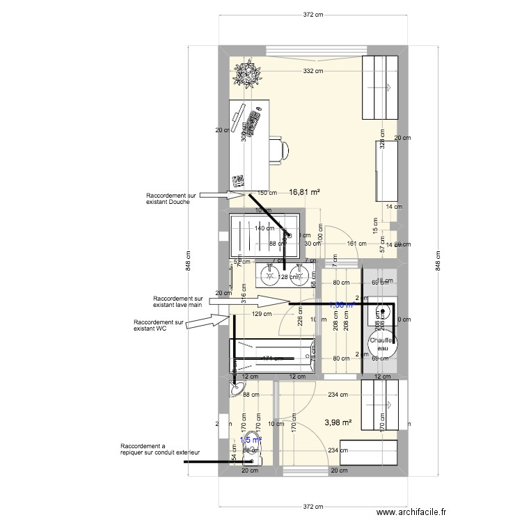 Projet Cornet - Plan evacuation. Plan de 5 pièces et 25 m2