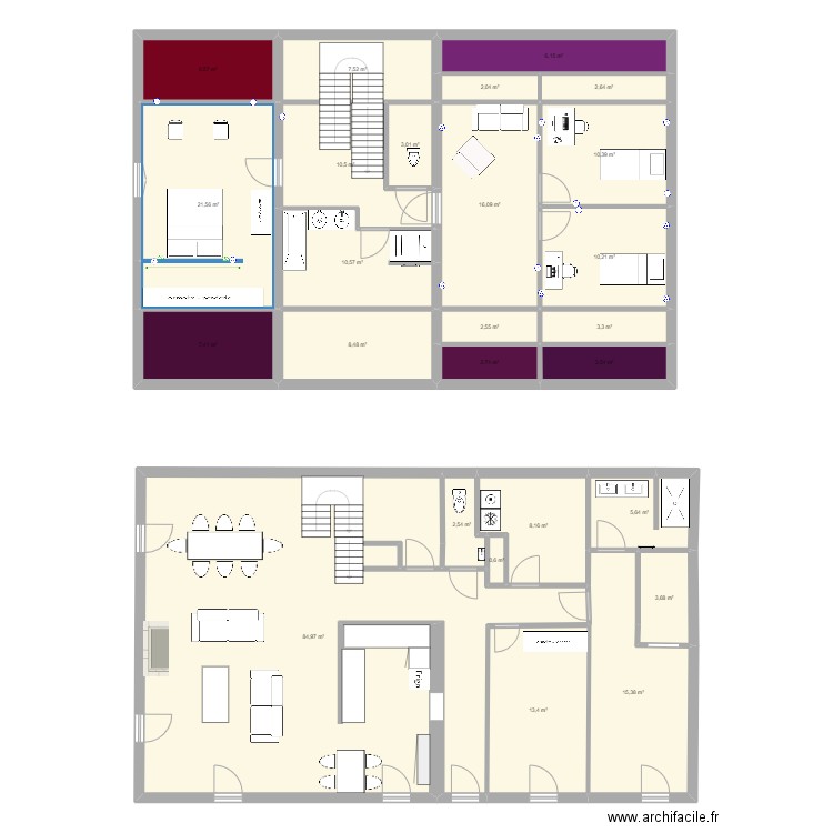 CALUIRE 129 Coste R+1 VSEPT 2023. Plan de 26 pièces et 270 m2