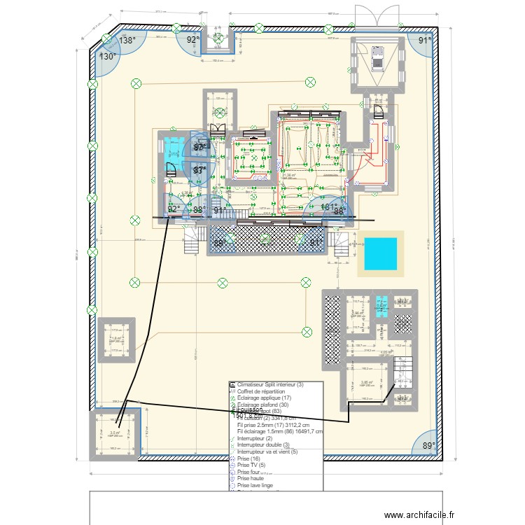 plan electricte  195. Plan de 21 pièces et 365 m2