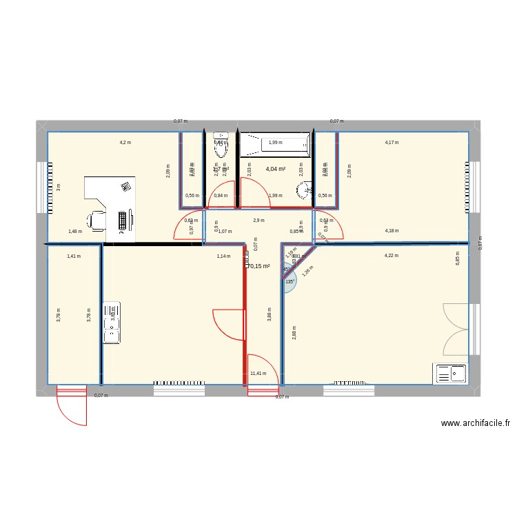 maison medicale etat initial. Plan de 3 pièces et 76 m2