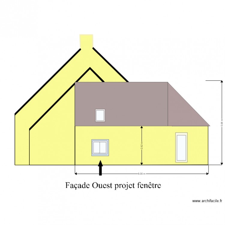 facade ouest projet avec fenetre. Plan de 0 pièce et 0 m2