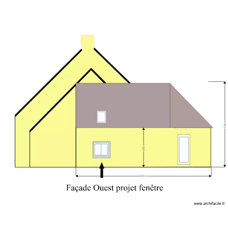 facade ouest projet avec fenetre. Plan de 