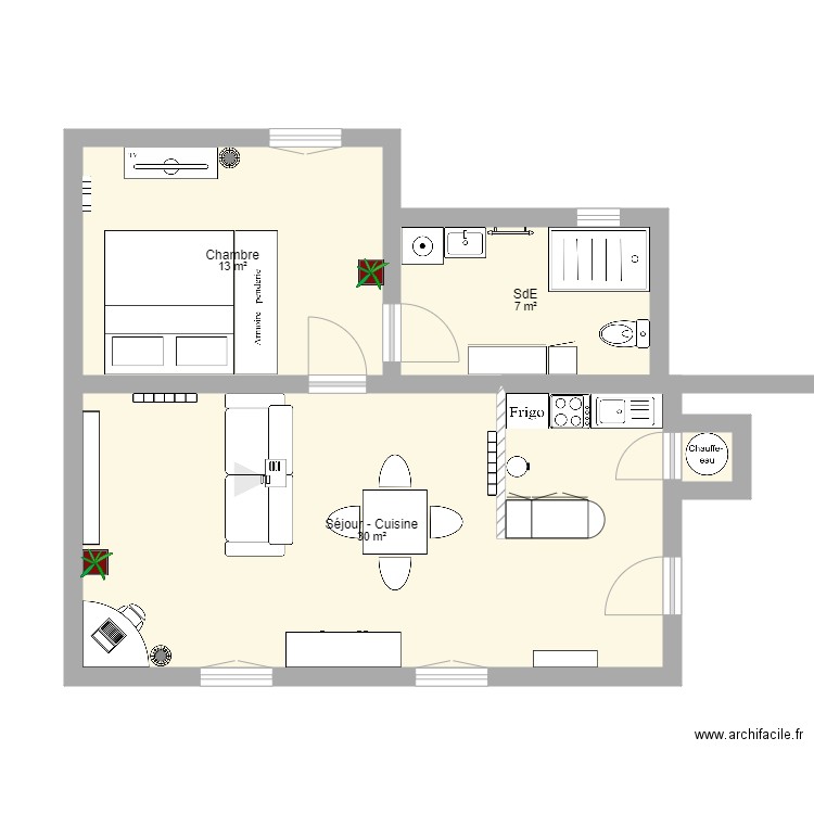 Appartement T2 50m2. Plan de 0 pièce et 0 m2