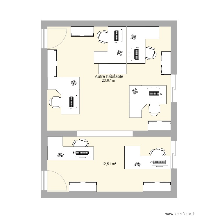 bureaux. Plan de 2 pièces et 36 m2