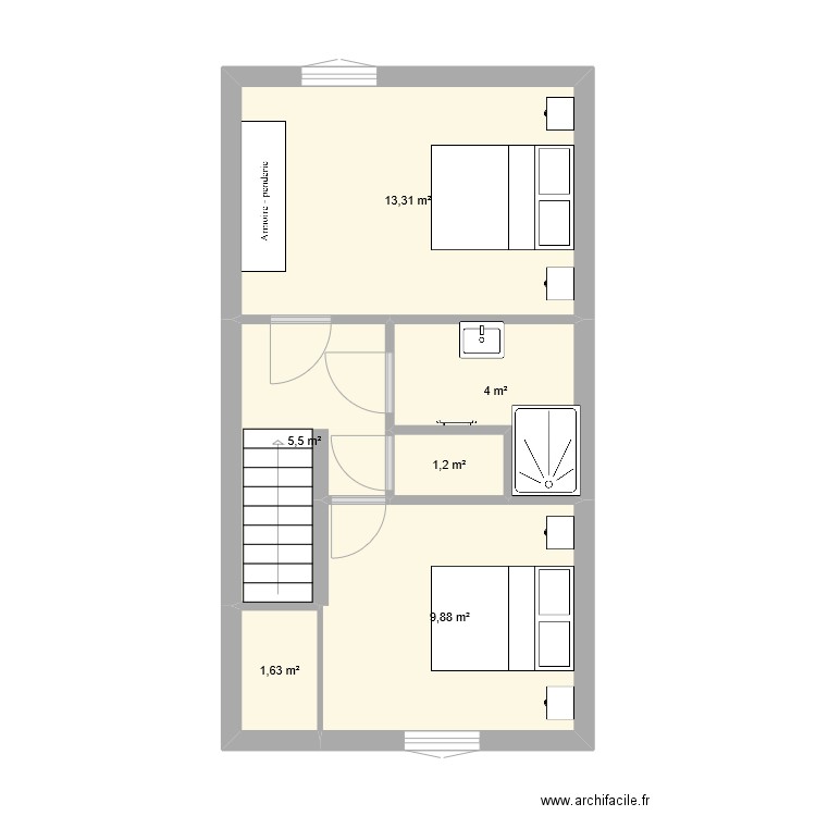 etage. Plan de 6 pièces et 36 m2