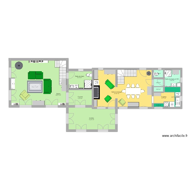 PLAN EXTENSION ET ENTREE SUR FACADES. Plan de 12 pièces et 96 m2