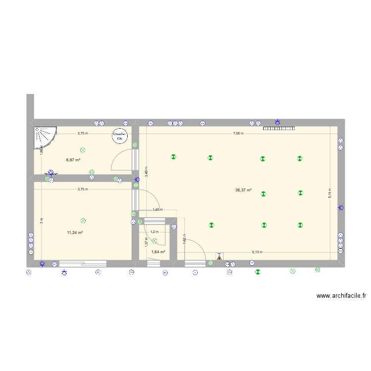 2E MAISON plan electrique. Plan de 4 pièces et 56 m2