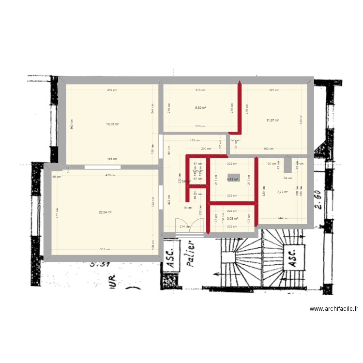 Caulaincourt_PlanBase. Plan de 9 pièces et 88 m2