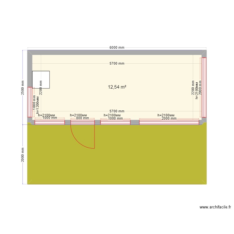 Ек Ск Пр 1. Plan de 2 pièces et 23 m2