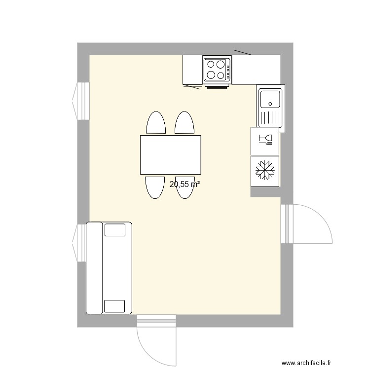 studio 2. Plan de 1 pièce et 21 m2