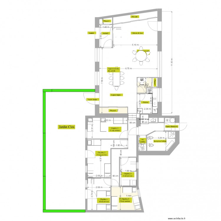 MAN projet 6 aménagé avec Cotation. Plan de 0 pièce et 0 m2