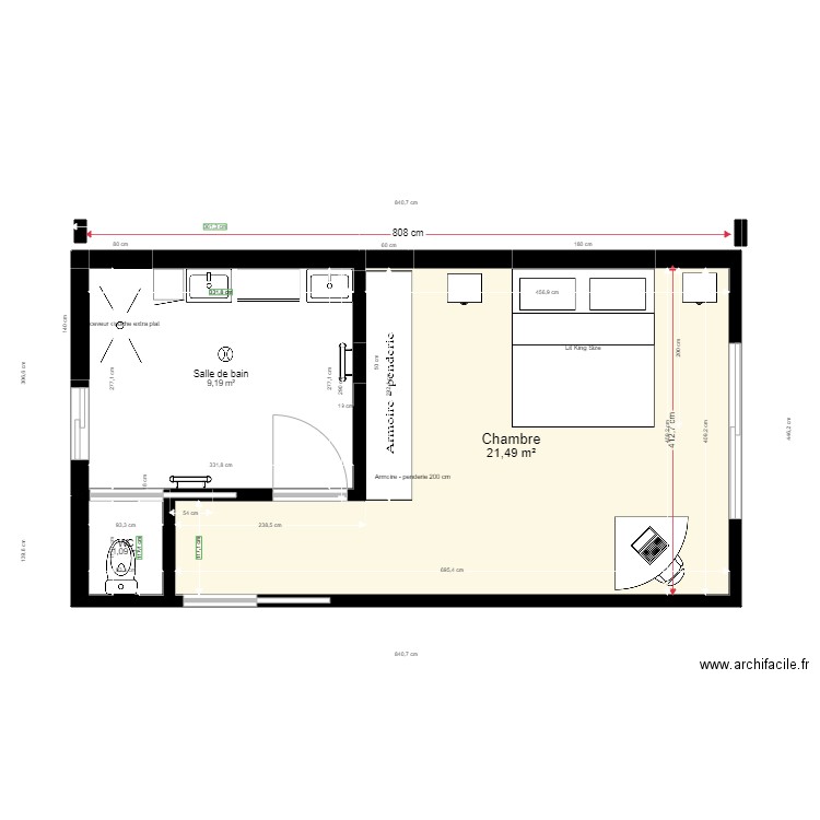 sdb2M1. Plan de 3 pièces et 32 m2