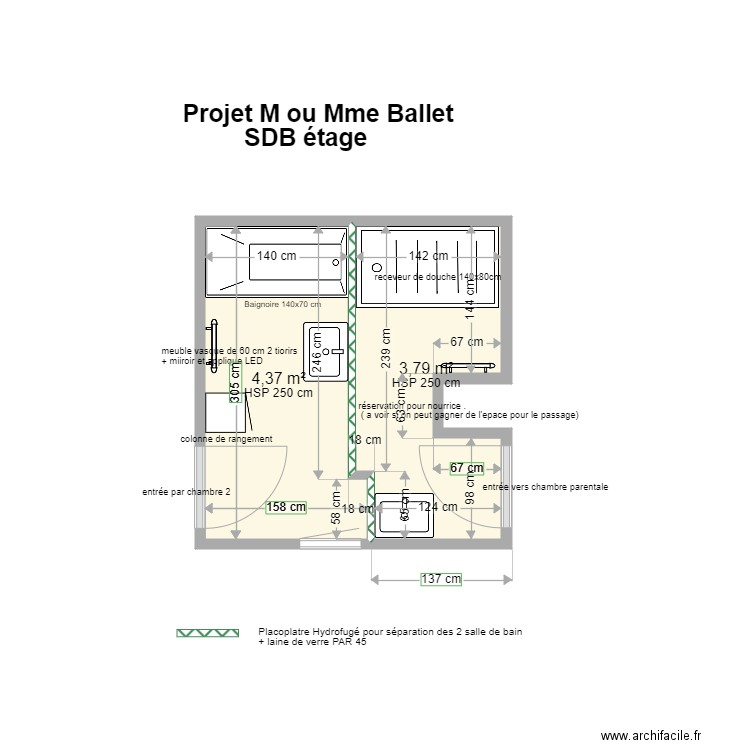 SDB BALLET. Plan de 2 pièces et 8 m2