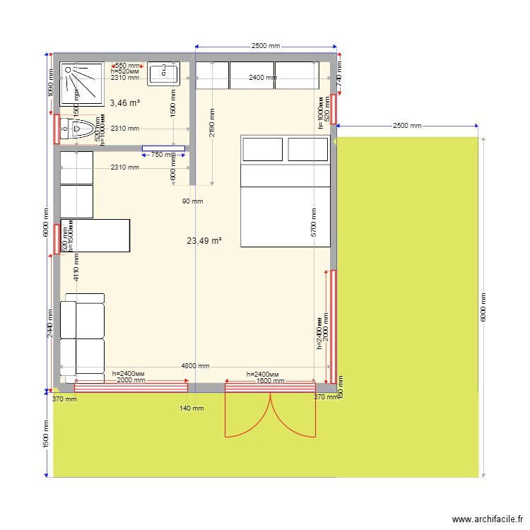 krum2. Plan de 3 pièces et 47 m2