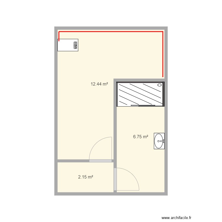 Inter 3300607. Plan de 3 pièces et 21 m2