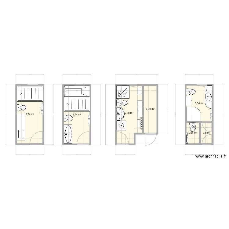 WC2. Plan de 6 pièces et 19 m2