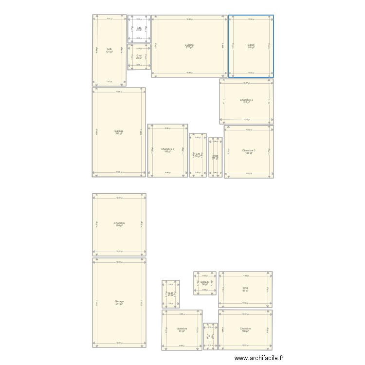 Maison 3. Plan de 19 pièces et 184 m2