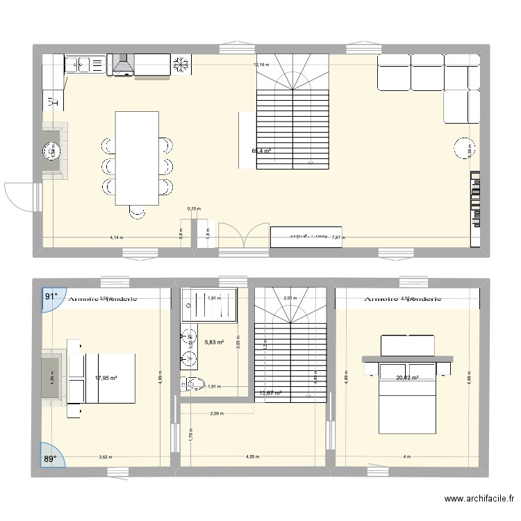 Maison - Cuisine Nord - 0 ch - 1sdb centrale. Plan de 0 pièce et 0 m2